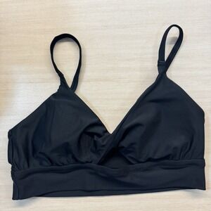 NWT Aerie Pique Longline Triangle Band Bikini top Black  Woman's Size Large